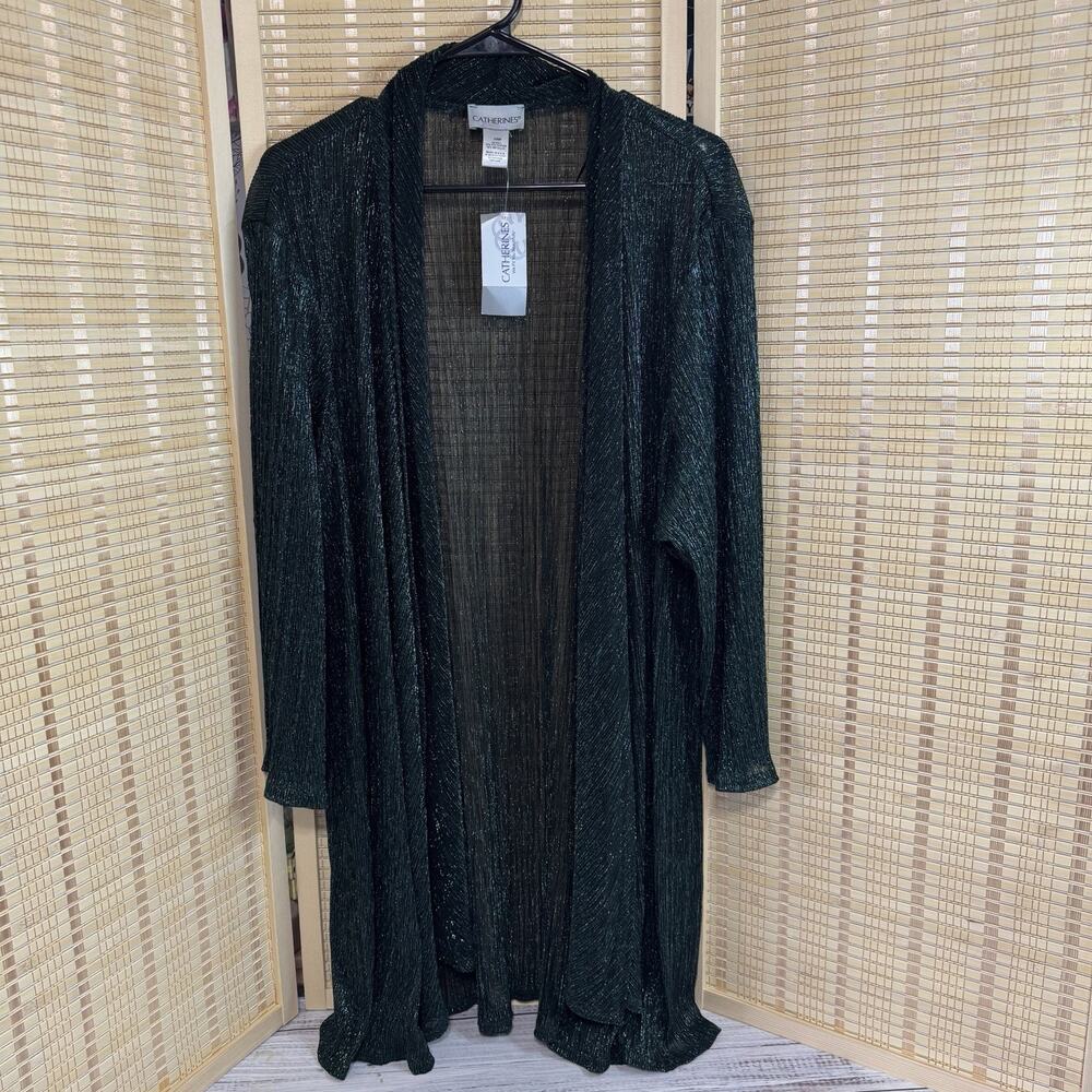 Catherine's Shimmery Cardigan Women's 24W Green Metallic Dressy NEW